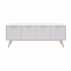 Altobuy - blajk - Meuble tv 4 Portes Scandinave mdf et Pin Massif Naturel et Blanc - Blanc