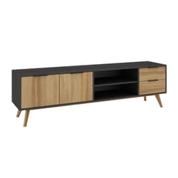 Altobuy - vikov - Meuble tv 180cm 2 Portes 2 Tiroirs Scandinave en Pin Massif Ciré - Naturel