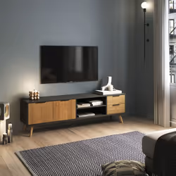 Altobuy - vikov - Meuble tv 180cm 2 Portes 2 Tiroirs Scandinave en Pin Massif Ciré - Naturel