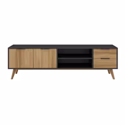 Altobuy - vikov - Meuble tv 180cm 2 Portes 2 Tiroirs Scandinave en Pin Massif Ciré - Naturel