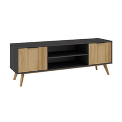 Altobuy - vikov - Meuble tv 140cm 2 Portes Scandinave en Pin Massif Ciré - Naturel