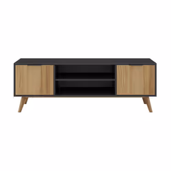 Altobuy - vikov - Meuble tv 140cm 2 Portes Scandinave en Pin Massif Ciré - Naturel