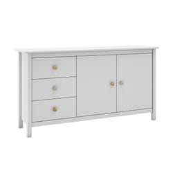 Dava - Buffet L.130cm 2 Portes 3 Tiroirs en Pin Massif Blanc - Blanc