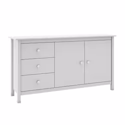 Dava - Buffet L.130cm 2 Portes 3 Tiroirs en Pin Massif Blanc - Blanc