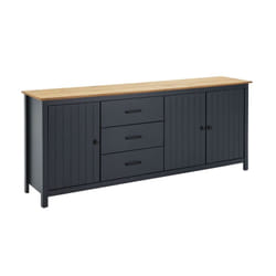 Tina - Buffet Bas 3 Portes 3 Tiroirs Bois Ciré et Bleu Pétrole
