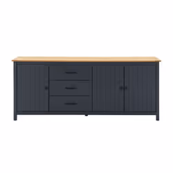 Tina - Buffet Bas 3 Portes 3 Tiroirs Bois Ciré et Bleu Pétrole