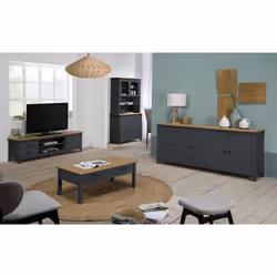 Tina - Buffet Bas 3 Portes 3 Tiroirs Bois Ciré et Bleu Pétrole - Vue supplémentaire 4