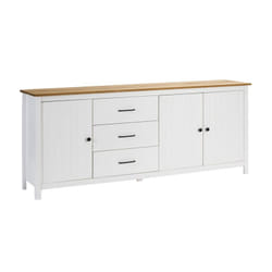 Tina - Buffet Bas 3 Portes 3 Tiroirs Bois Ciré et Blanc - Blanc