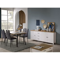 Tina - Buffet Bas 3 Portes 3 Tiroirs Bois Ciré et Blanc - Blanc