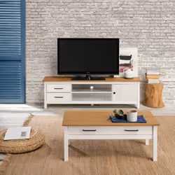 Tina - Table Basse Rectangulaire 1 Tiroir Bois Ciré et Blanc - Blanc