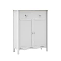 Altobuy - basco - Meuble d'Appoint 2 Portes 2 Tiroirs en Pin Massif Naturel et Blanc - Blanc