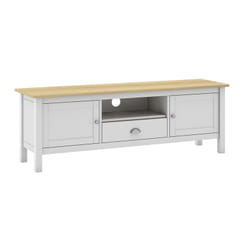 Altobuy - basco - Meuble tv 2 Portes 1 Tiroirs en Pin Massif Naturel et Blanc - Blanc