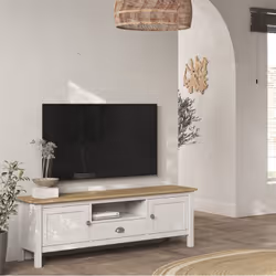 Altobuy - basco - Meuble tv 2 Portes 1 Tiroirs en Pin Massif Naturel et Blanc - Blanc