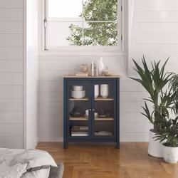 MAKS - Vitrine Basse 2 Portes en Pin Massif Bleu Marine