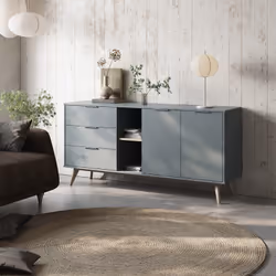 Canaca - Buffet 165cm 2 Portes 3 Tiroirs Scandinave mdf et Pin Massif Gris Vert - Vert