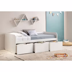 Zella - Lit 90x190cm + 3 Tiroirs Coloris Blanc - Blanc