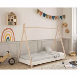Kanoa - Lit Tipi 90x200cm Hauteur Réglable en mdf et Pin Coloris Blanc - Blanc