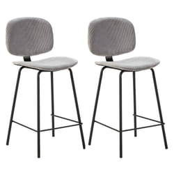 Gary - Lot de 2 Tabourets en Velours Côtelé Gris Clair Piétement Métal Noir - Gris