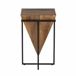 FINDY - Table d'Appoint H.68cm Pyramide Inversée Bois Massif et Métal Noir