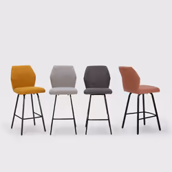 Masda - Lot de 4 Tabourets Tissu Jaune Moutarde Dos Motif Nid d'Abeille