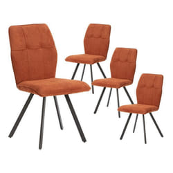 SELMA - Lot de 4 Chaises Tissu Marron Effet Tricoté Pieds Métal Noir