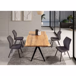 ARCANE - Table de Repas 200cm en Acacia Massif Piétement Evasé Métal Noir