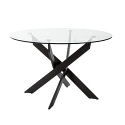 Ritha - Table Ronde 120cm Pieds Métal Noir et Plateau en Verre - Transparent