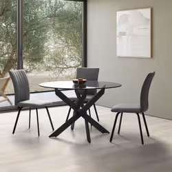 Ritha - Table Ronde 120cm Pieds Métal Noir et Plateau en Verre - Transparent