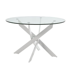 Ritha - Table Ronde 120cm Pieds Métal Blanc et Plateau en Verre - Transparent