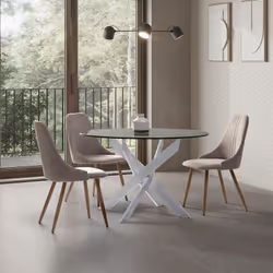 Ritha - Table Ronde 120cm Pieds Métal Blanc et Plateau en Verre - Transparent