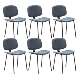 Gary - Lot de 6 Chaises en Velours Côtelé Bleu Piétement Métal Noir
