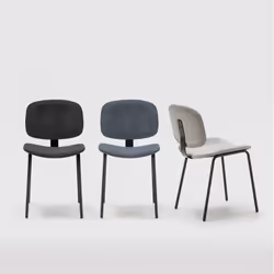 Gary - Lot de 6 Chaises en Velours Côtelé Bleu Piétement Métal Noir