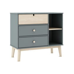 Altobuy - kaina - Commode 3 Tiroirs 2 Niches mdf et Pin Coloris Gris Vert et Naturel - Vert