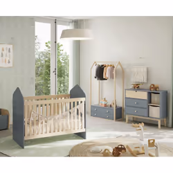Altobuy - kaina - Commode 3 Tiroirs 2 Niches mdf et Pin Coloris Gris Vert et Naturel - Vert