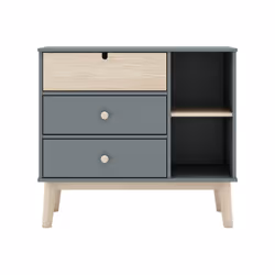 Altobuy - kaina - Commode 3 Tiroirs 2 Niches mdf et Pin Coloris Gris Vert et Naturel - Vert