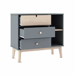 Altobuy - kaina - Commode 3 Tiroirs 2 Niches mdf et Pin Coloris Gris Vert et Naturel - Vert - Vue supplémentaire 4