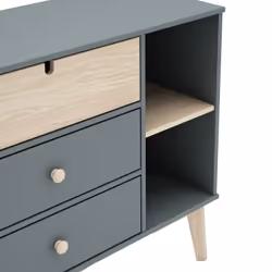 Altobuy - kaina - Commode 3 Tiroirs 2 Niches mdf et Pin Coloris Gris Vert et Naturel - Vert - Vue supplémentaire 5