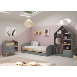 Altobuy - kaina - Commode 3 Tiroirs 2 Niches mdf et Pin Coloris Gris Vert et Naturel - Vert - Vue supplémentaire 6