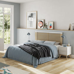 LAUPELL - Pack Lit 140x190cm + 2 Chevets 2 Tiroirs Pin Naturel et Blanc Scandinave