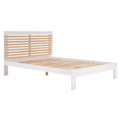 LAUPELL - Pack Lit 140x190cm + 2 Chevets 2 Tiroirs Pin Naturel et Blanc Scandinave