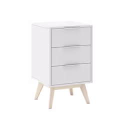 LAUPELL - Pack Lit 140x190cm + 2 Chevets 3 Tiroirs Pin Naturel et Blanc Scandinave