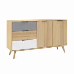 Borgh - Pack Salon Scandinave Meuble tv 140cm + Buffet 140cm 2 Portes en Pin Massif