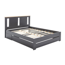 EMORI - Lit 140x190cm avec Tiroir, MDF et Pin Coloris Anthracite et Effet Chêne