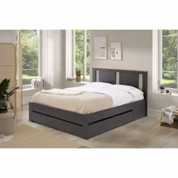 EMORI - Lit 140x190cm avec Tiroir, MDF et Pin Coloris Anthracite et Effet Chêne