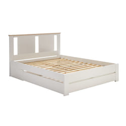 EMORI - Lit 140x190cm avec Tiroir, MDF et Pin Coloris Blanc et Effet Chêne
