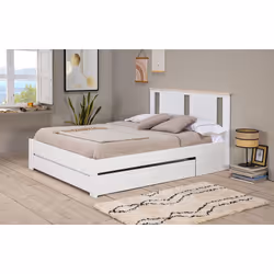 EMORI - Lit 140x190cm avec Tiroir, MDF et Pin Coloris Blanc et Effet Chêne