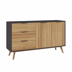VIKOV - Pack Salon Scandinave Meuble TV 140cm + Buffet 140cm 2 Portes en Pin Massif