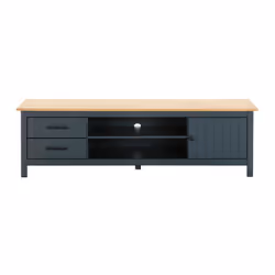 TINA - Pack Salon avec Meuble TV + Table Basse en Bois Ciré et Bleu Pétrole