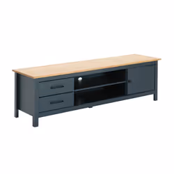 TINA - Pack Salon avec Meuble TV + Table Basse en Bois Ciré et Bleu Pétrole