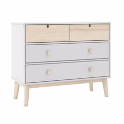 Kaina - Pack Lit 90x200cm avec Tiroir + Commode 4 Tiroirs Coloris Blanc et Naturel - Blanc